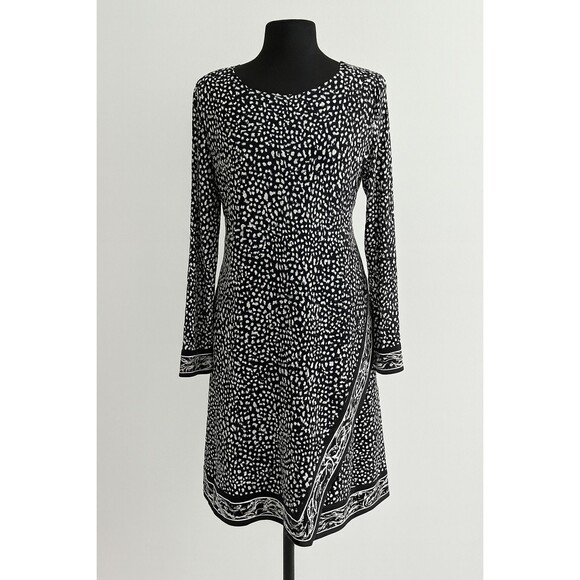 Michael Kors Faux Wrap Dress Size 2x Navy Blue White Cheetah Print Back Zip - Picture 1 of 8